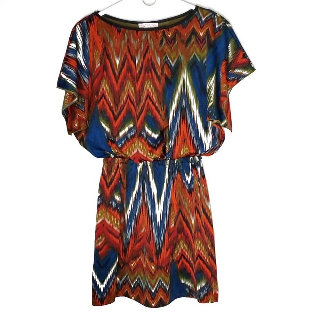 Wishes Abstract Chevron Square Sleeve Mini Dress S